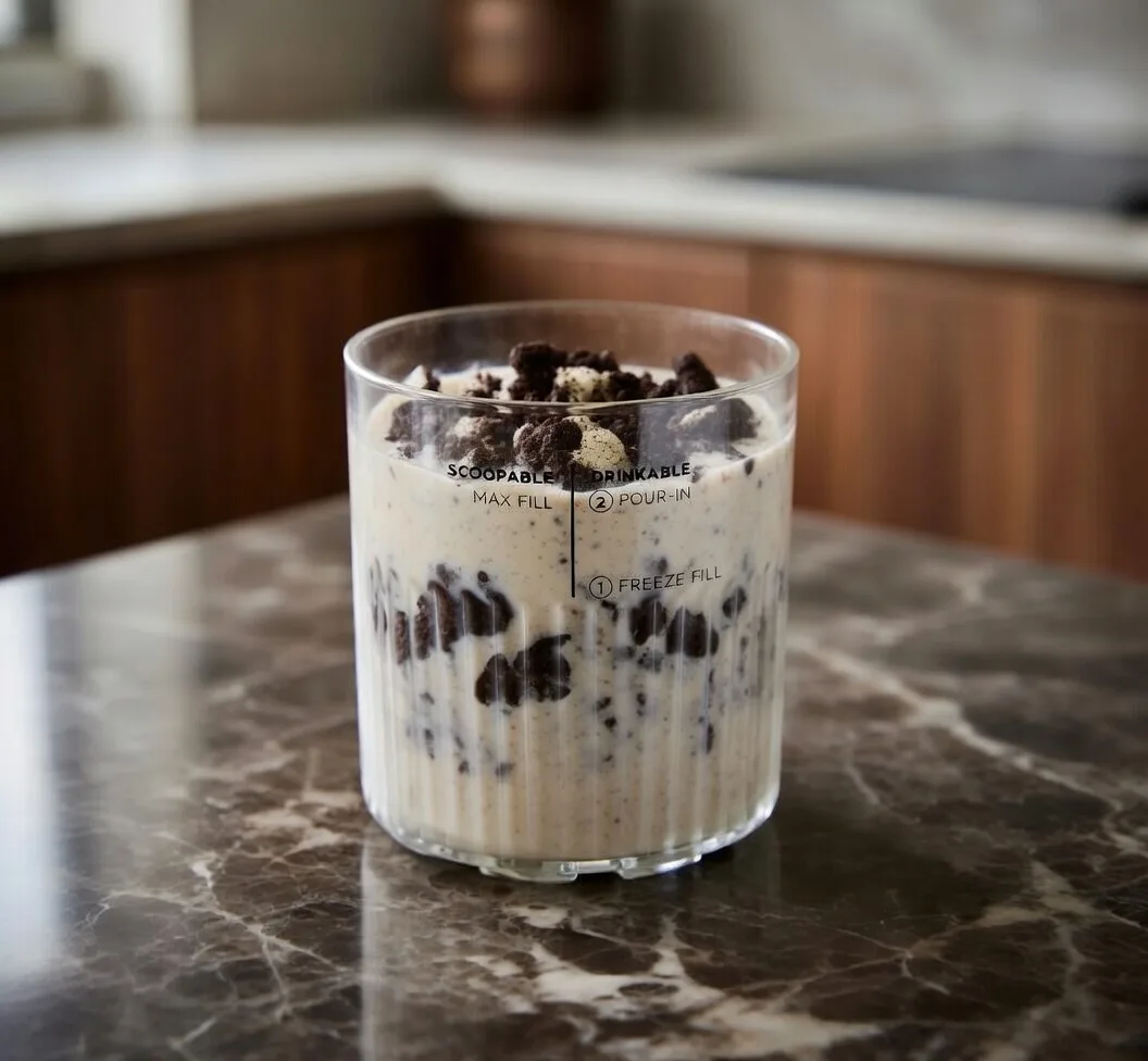 Krämig vaniljglass med chokladkexbitar