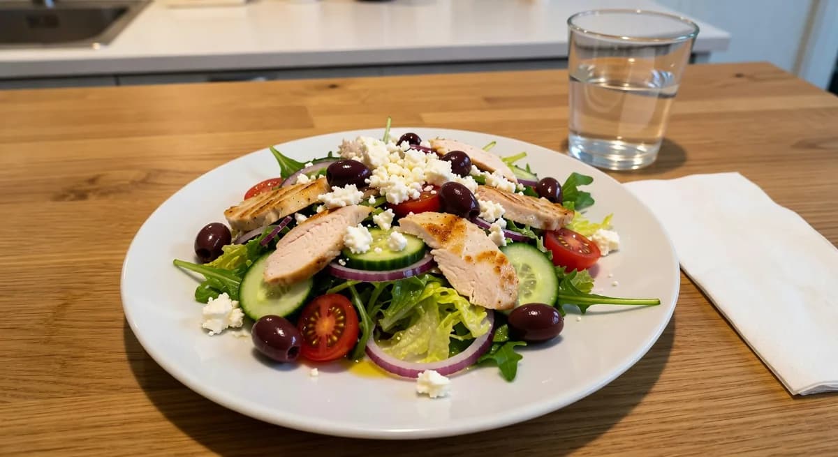 Grekisk kycklingsallad med fetaost och oliver