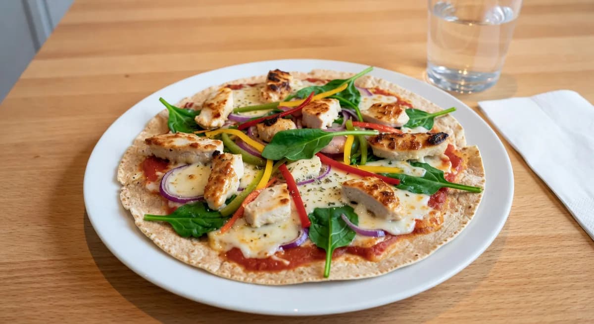 Kebabpizza med kyckling och grönsaker