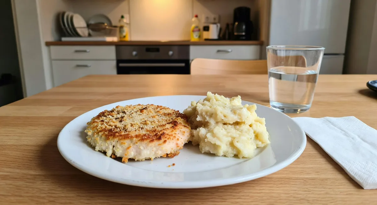 Saftiga Wallenbergare med blomkålsmos serverade på en tallrik