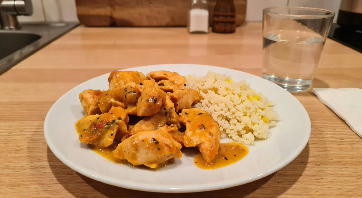 Kryddig kyckling tikka masala med blomkålsris